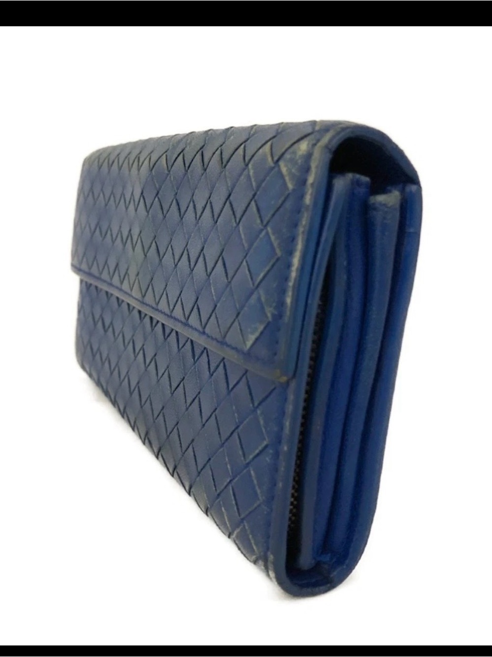 Woven Leather Blue Clutch Wallet - Women's Bag - Picture 3 of 8